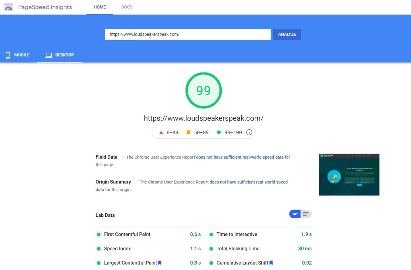 Google Page Speed Insights Tool